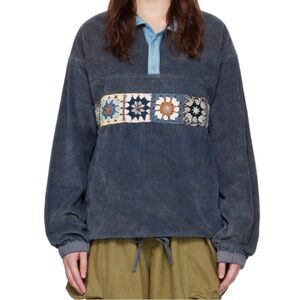 Women's Blue Corduroy Sweatshirt with Embroidered Detail